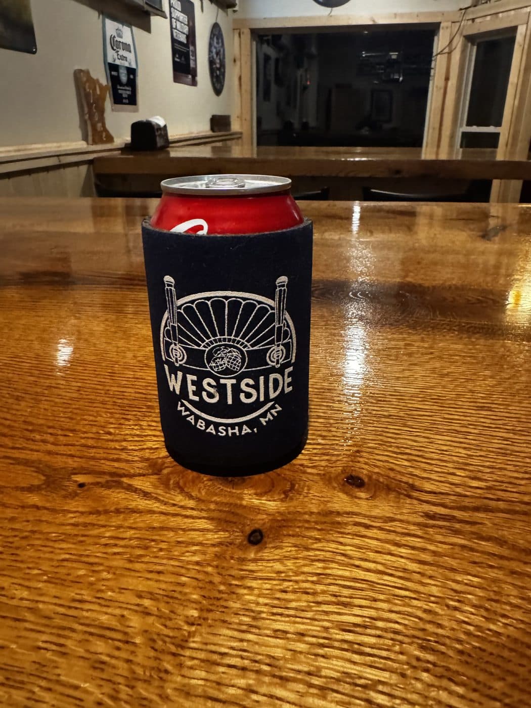 Can Koozie: Navy can koozie with the WESTSIDE Wabasha, MN crest.